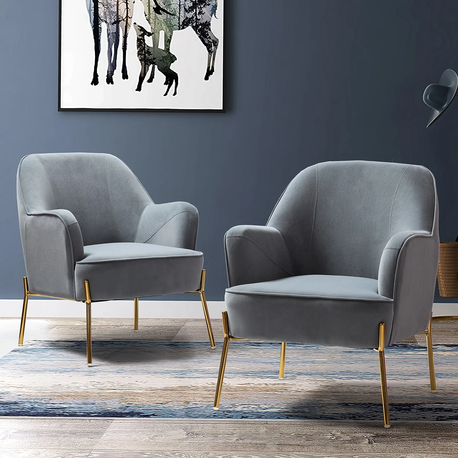 Marina Modern Velvet Accent Chair with Golden Legs Set of 2 by HULALA HOME