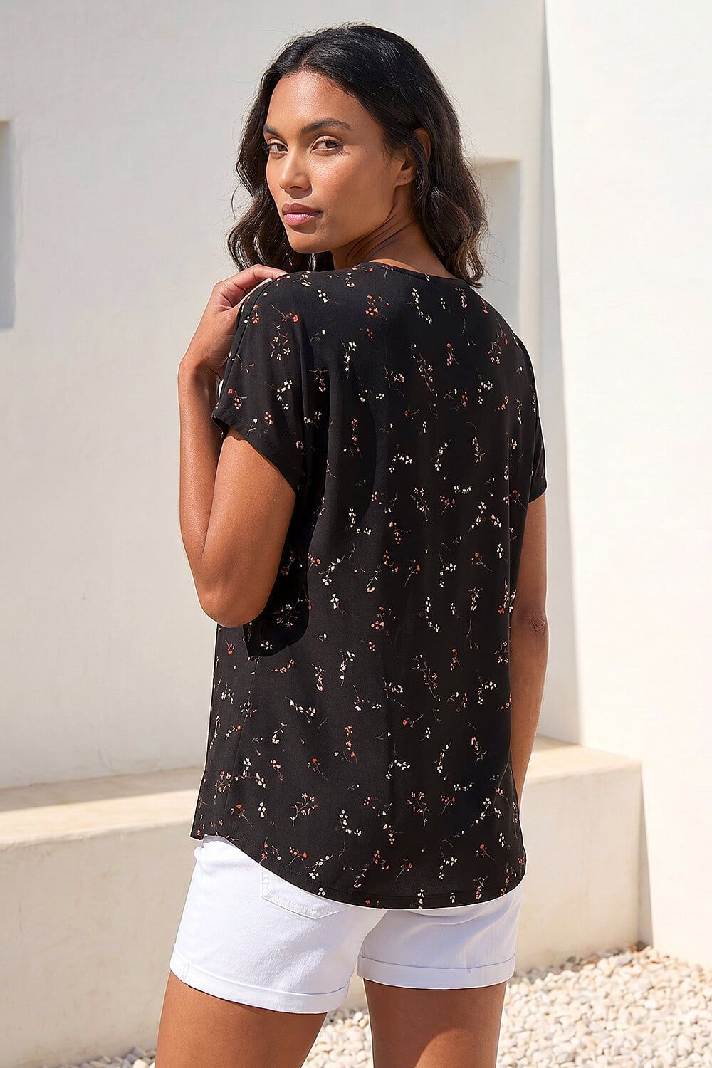 Roman Floral Print V-Neck Top