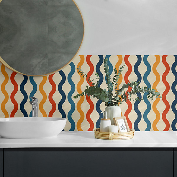 Panneau Mural Wallfluent 50x50 cm Vagues Selon Un Motif Rythmique 4 pièces