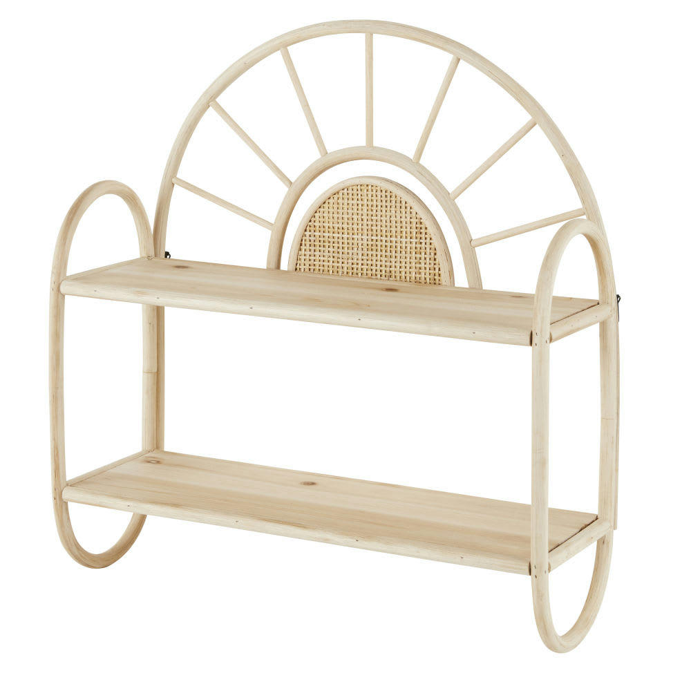 MILA - Etagère en rotin et bois de sapin beige