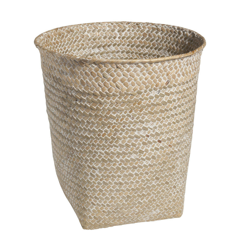 - Corbeille à papier tressée en fibre végétale blanchie H 27 cm