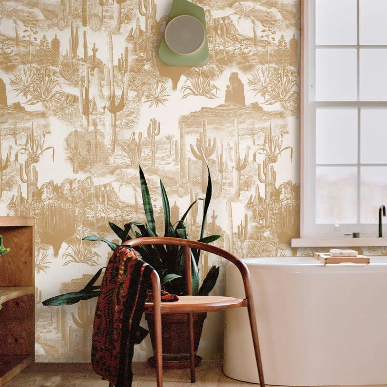 VINTAGE - Papier Peint Cactus dans le Désert Beige 250x200 cm