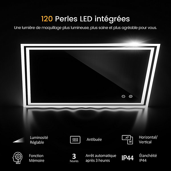 EMKE Miroir lumineux salle de bain 60x80cm, Miroir LED avec l'éclairage, Interrupteur Tactile, Anti-buée, Lumière Blanche Froide