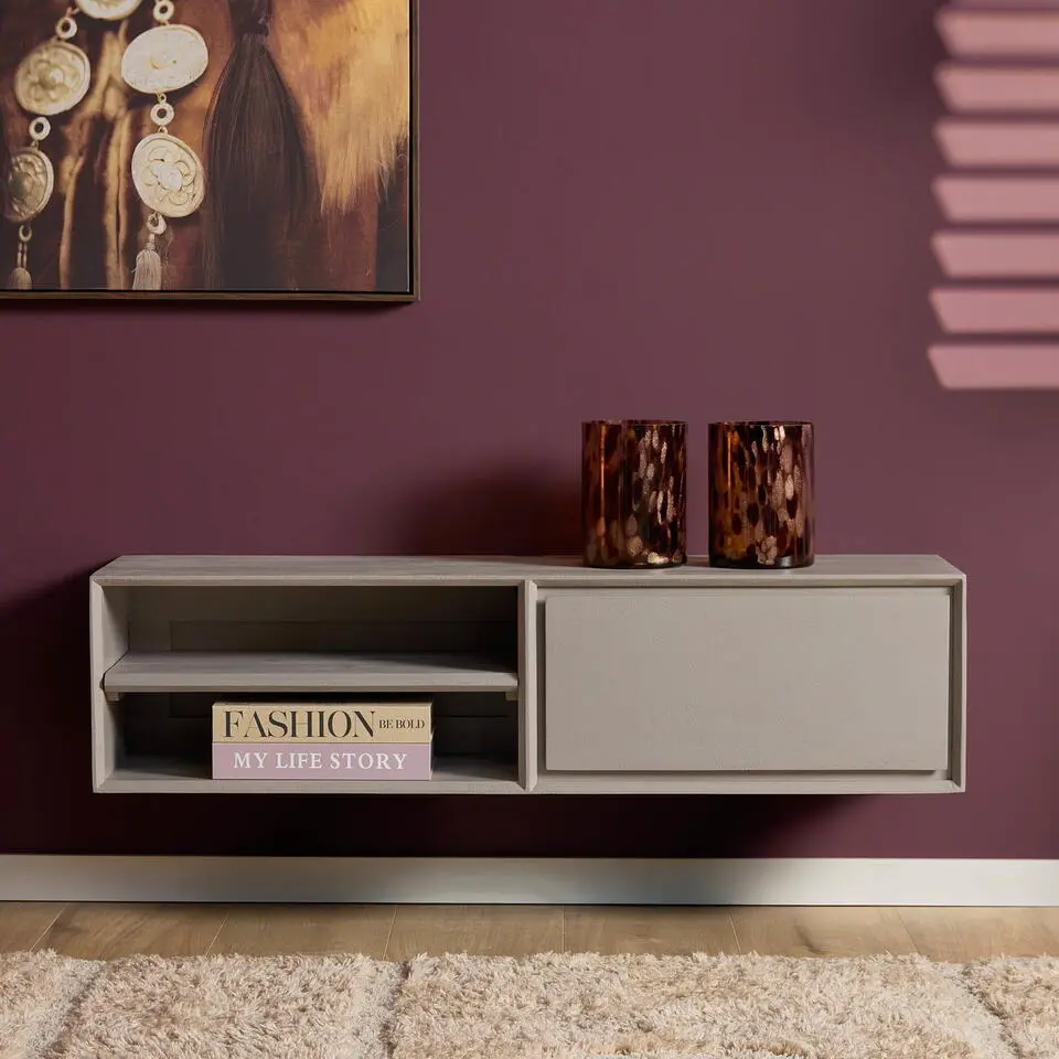 Tv-meubel Zwevend Taupe Hout - 120x35x30cm - Ambiance