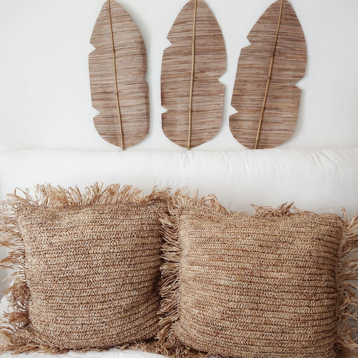 BOHO - Coussin en raphia, beige naturel 40x40 cm