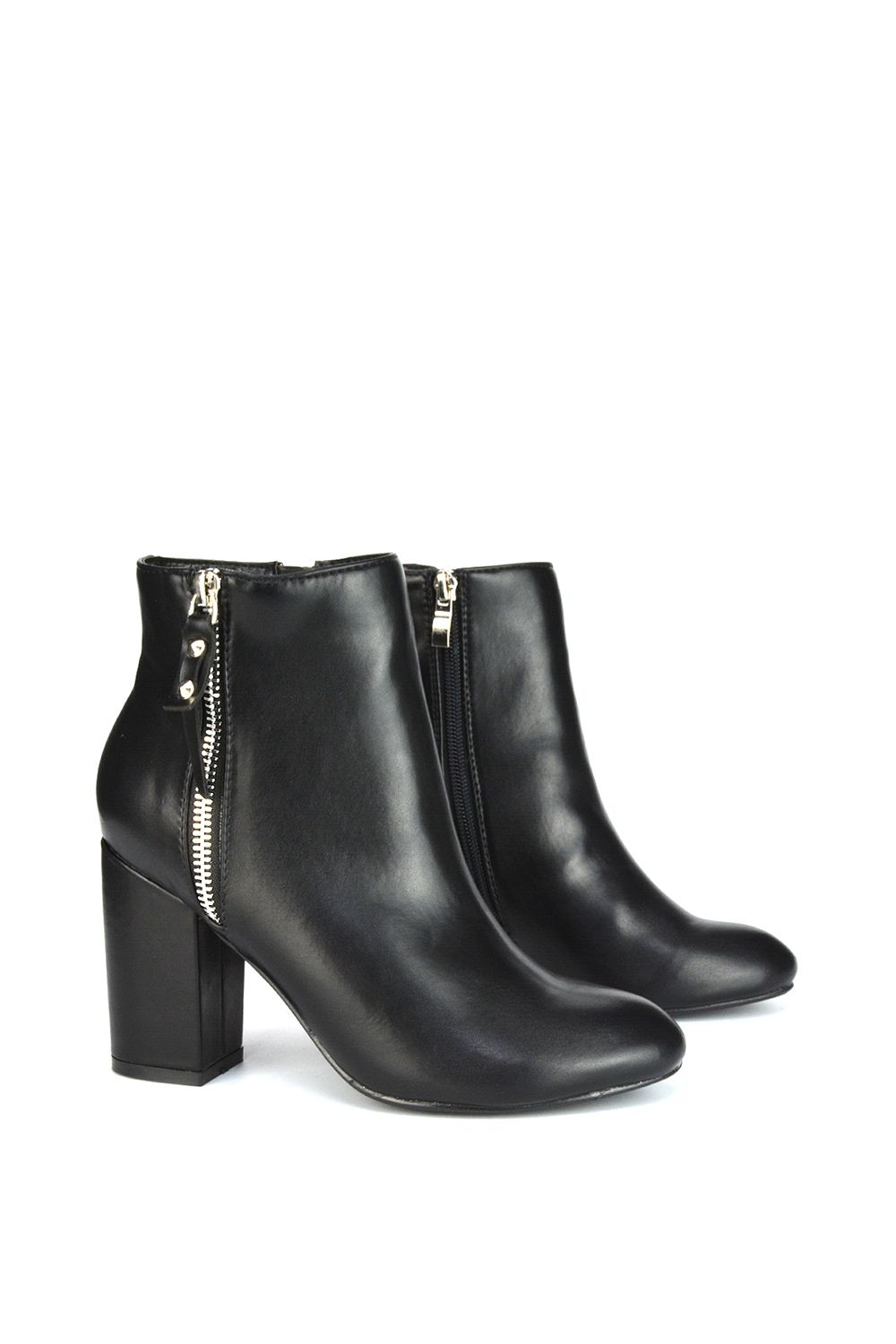 XY London Andrea' Pointed Toe Zip Up Statement High Block Heel Ankle Boots