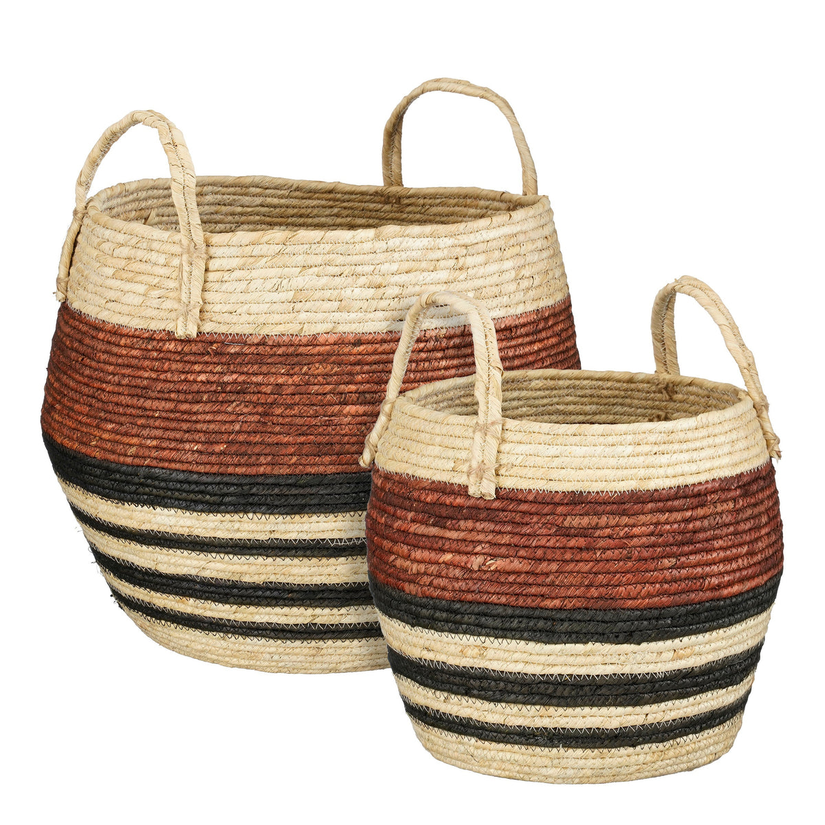 Mica Decorations Opbergmand met Handvatten - Set van 2 Opbergmanden - Woondecoratie en Opbergen - 34 x Ø28 cm en 44 x Ø40 cm - Bruin, Zwart