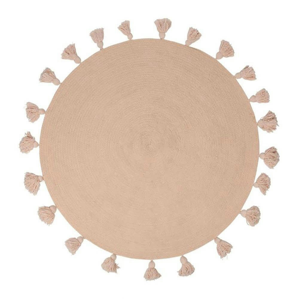 - Tapis rond pompons rose coton D90cm