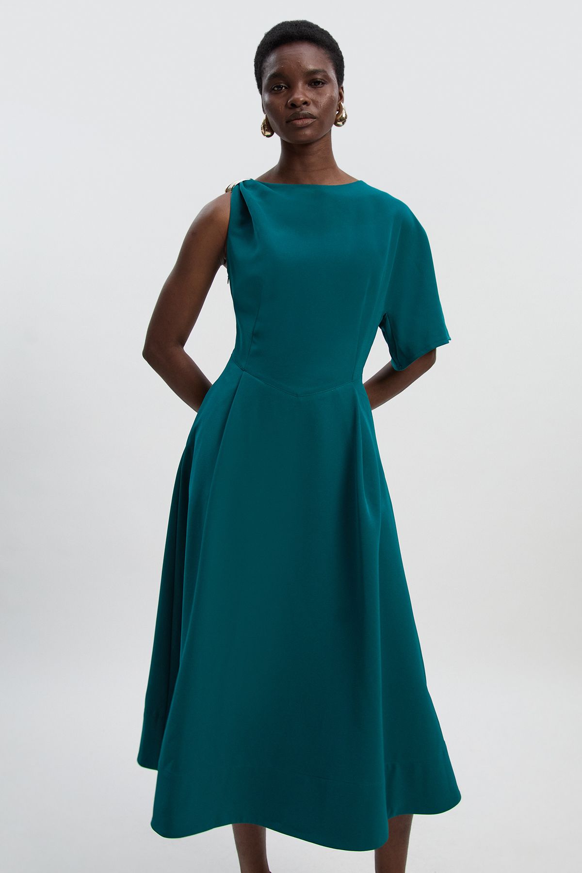 KarenMillen Petite Soft Tailored Trim Detail Full Skirt Midi Dress