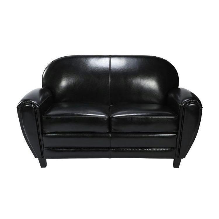 CLUB - Canapé 2 places noir en croute de cuir enduite