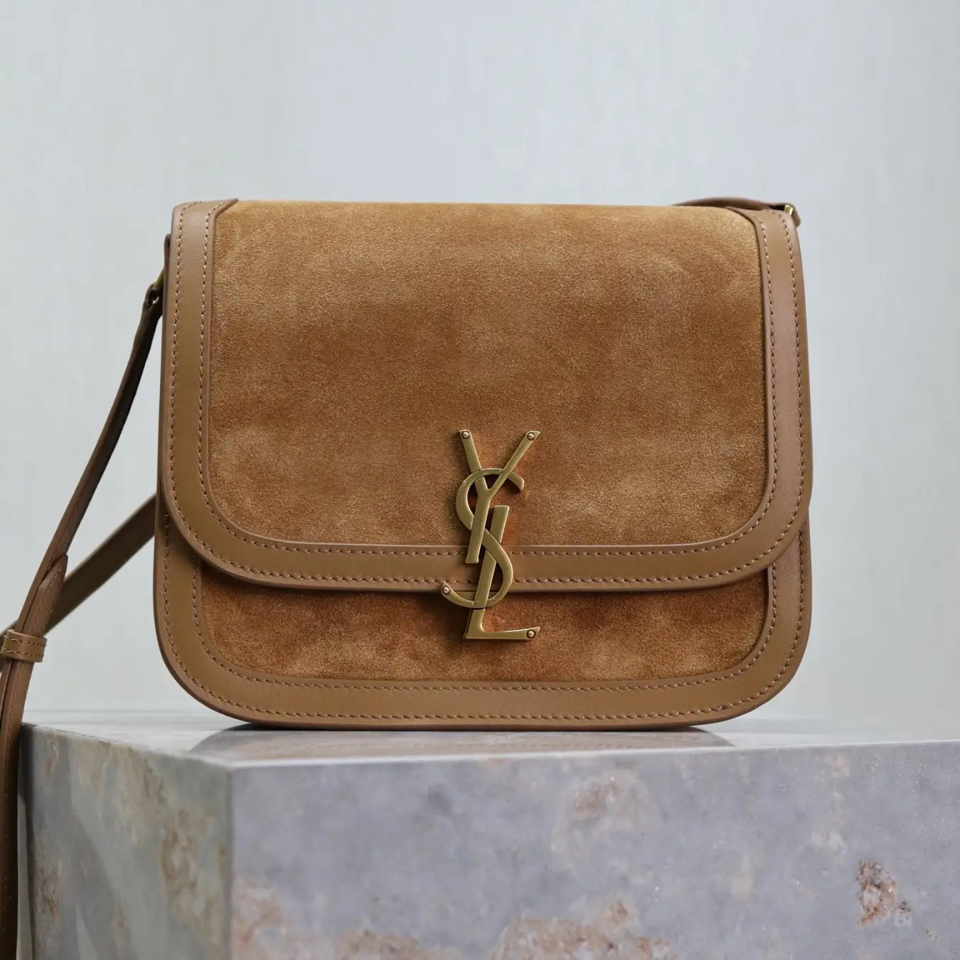 Saint Laurent YSL Brown Solferino Medium Suede Shoulder Bag