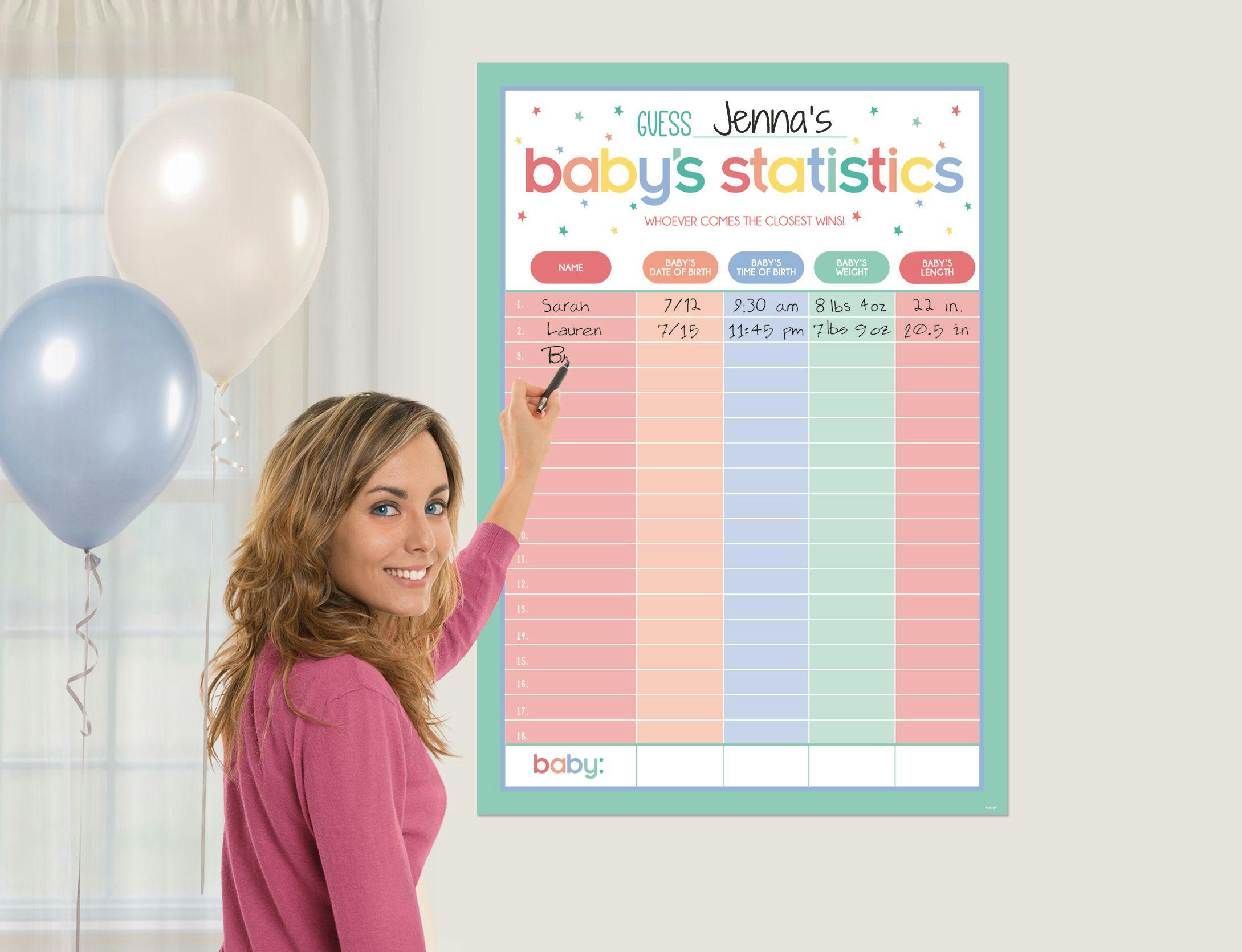 Pastel Stars Guess Baby's Statistics Shower Game