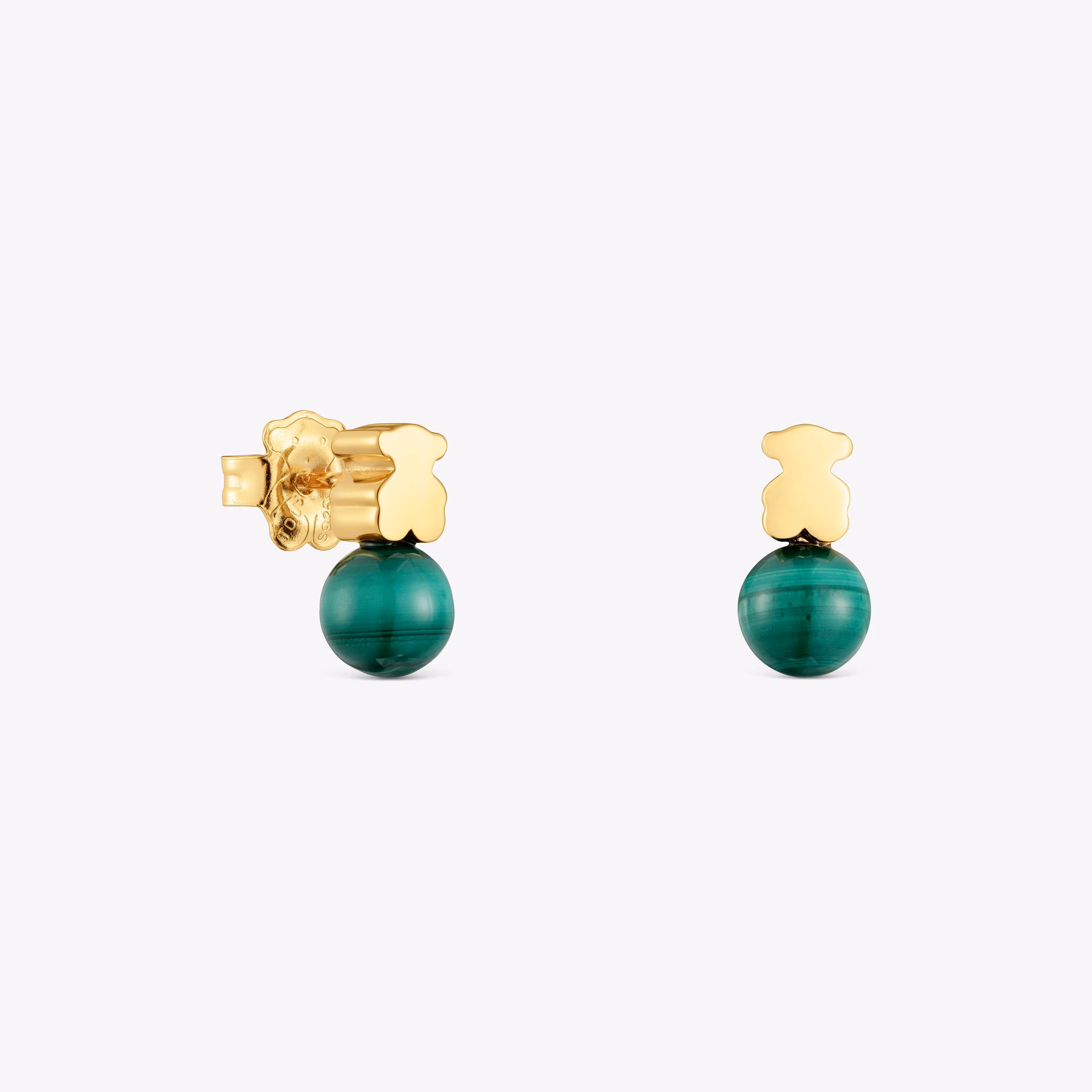 Pendientes con baño de oro 18 kt sobre plata y malaquita Icon Mesh