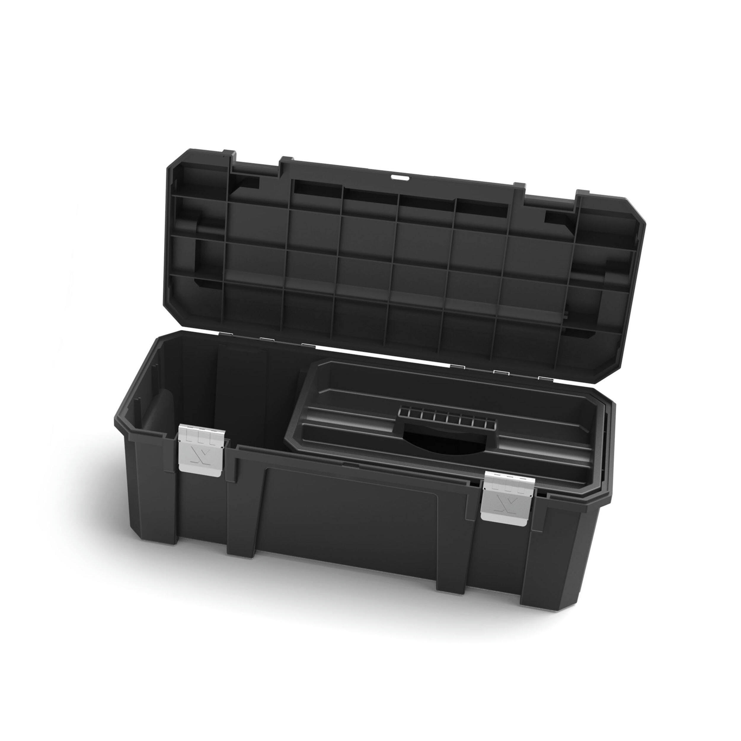 MAXIMUM Portable Plastic Tool Box w/ Removable Tray & Organizer, Black, 26-in