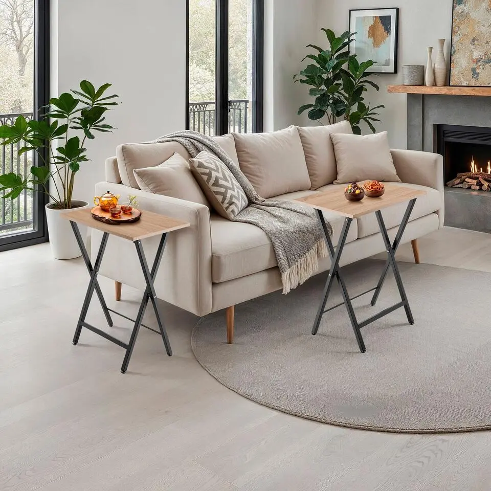 tectake Set van 2 bijzettafels Phoenix, Industrieel Licht Hout, Eiken Sonoma