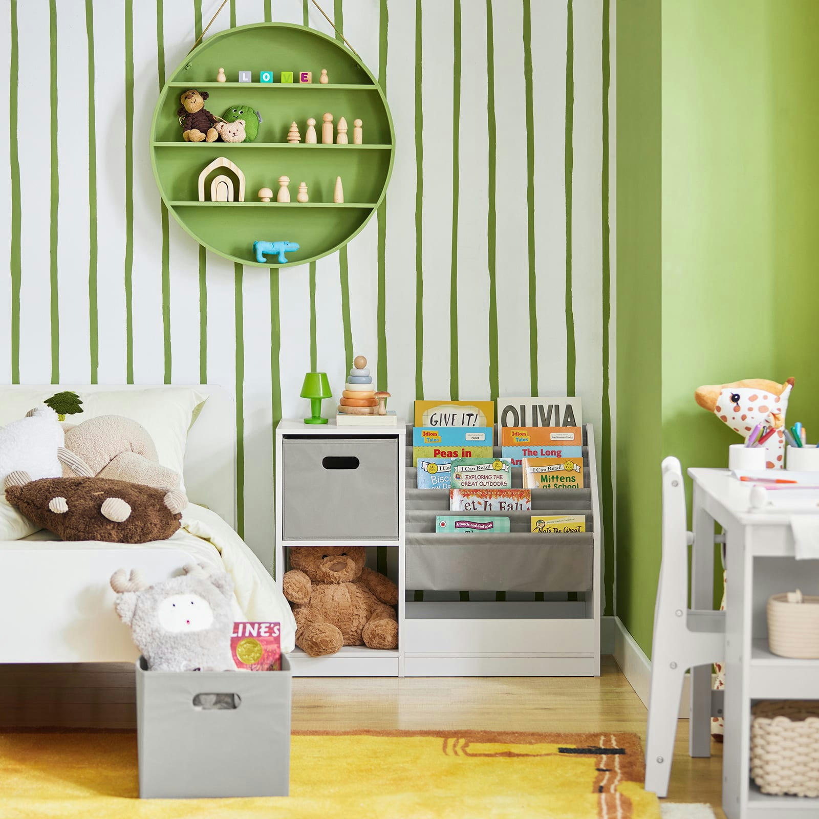 - Organisateur jouets et livres pour enfants effect bois blanc