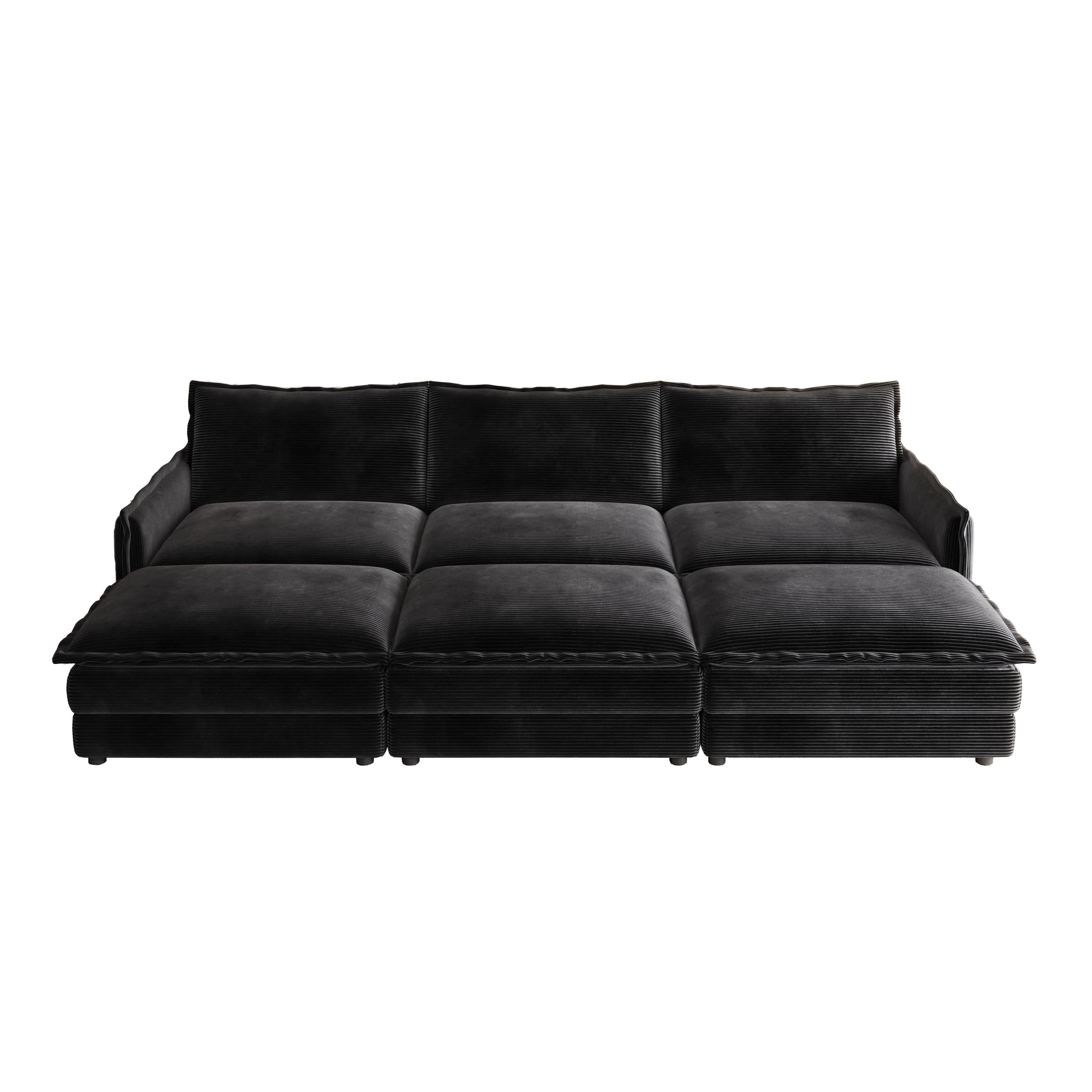 Convertible Sleeper Sofa Bed 109 Oversized Modular Sectional Sofa Deep Seat Corduroy Cloud Couch with 3 Ottomans