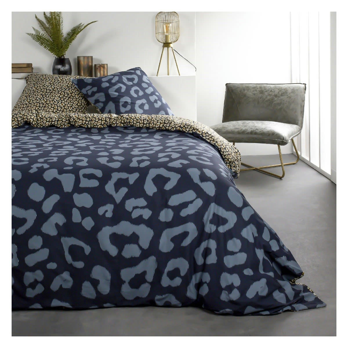 SUNSHINE - Parure de lit 2 personnes imprimé animal en Coton Bleu 240x260 cm