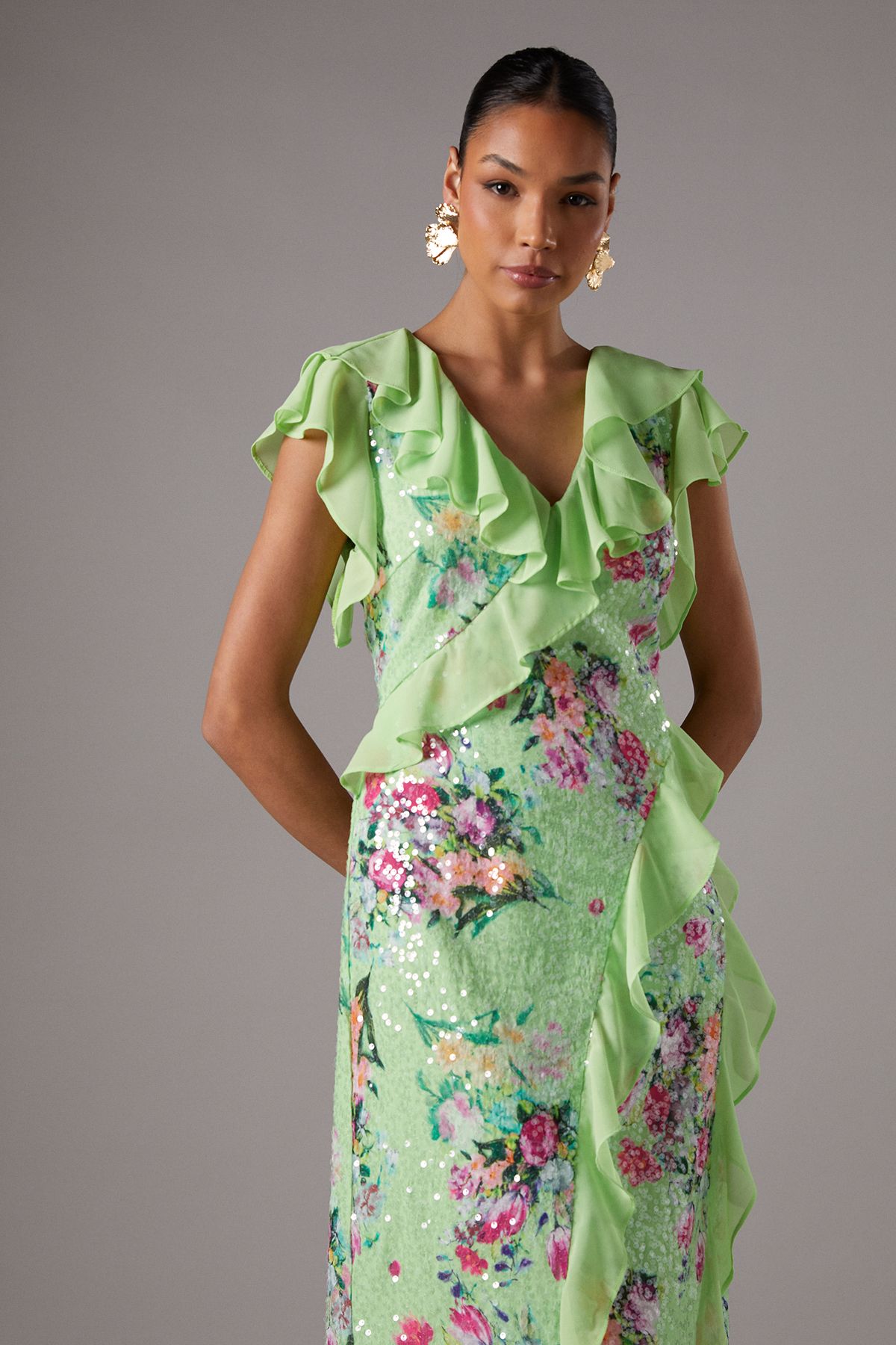 Coast All Over Sequin Floral Frill Dress