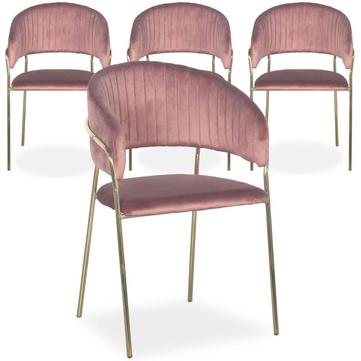 TABATA - Lot de 4 chaises velours rose
