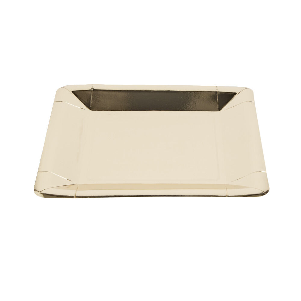 Plateau de présentation carré x4 en carton métallisé doré 23x23cm