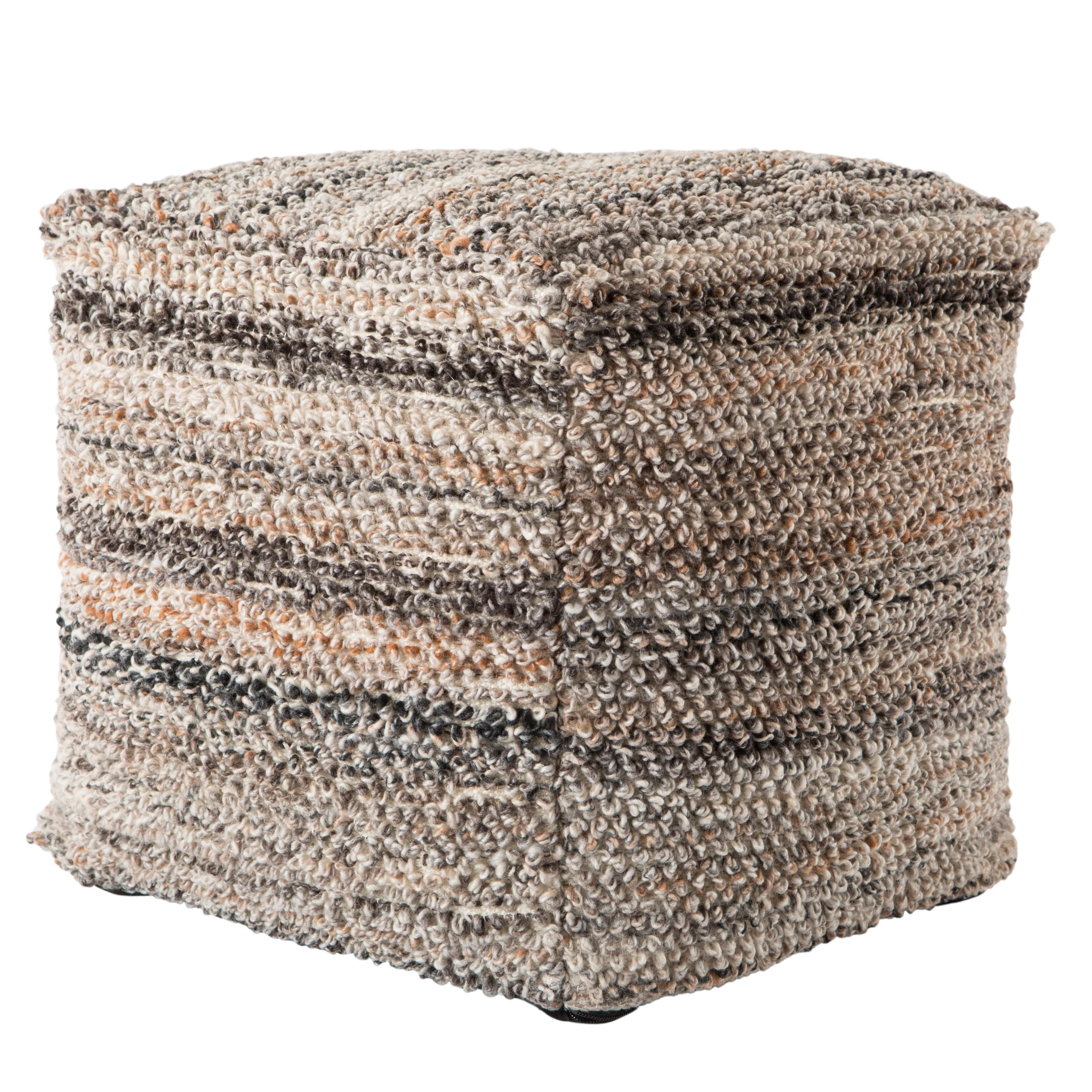 Evane Indoor/ Outdoor Striped Gray/ Tan Pouf/ Floor Pillow - 18X18X18