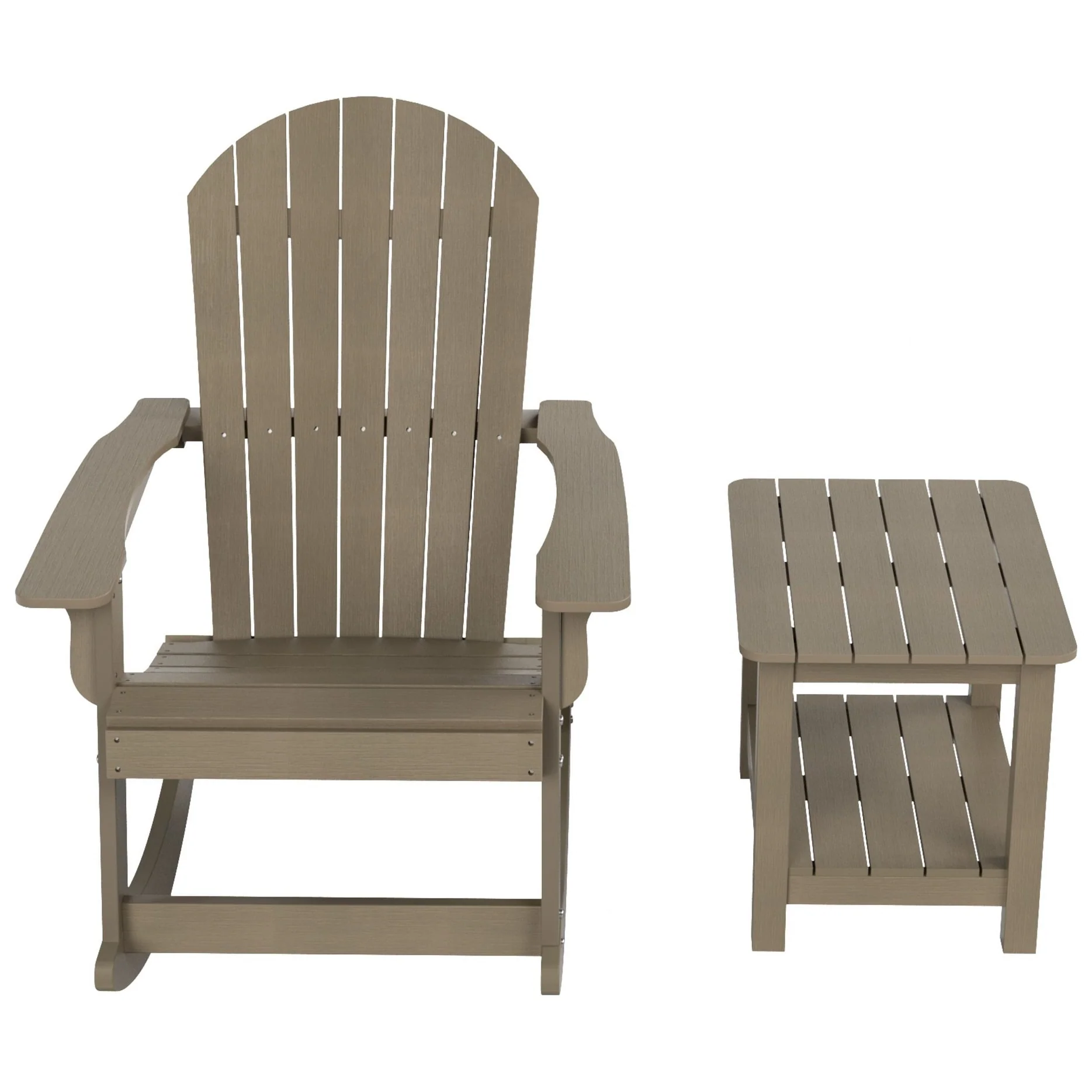 Polytrends Vineyard HIPS Outdoor Eco-Friendly All Weather Seashell Rocking Adirondack Chair with Side Table (2-Piece Set)