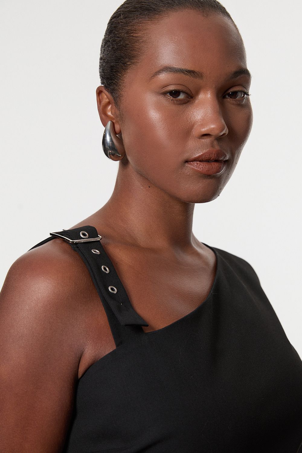 KarenMillen Plus Size Tailored Asymmetric Neck Strappy Detail Dress