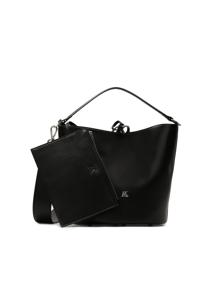 Black handbag with hand grip