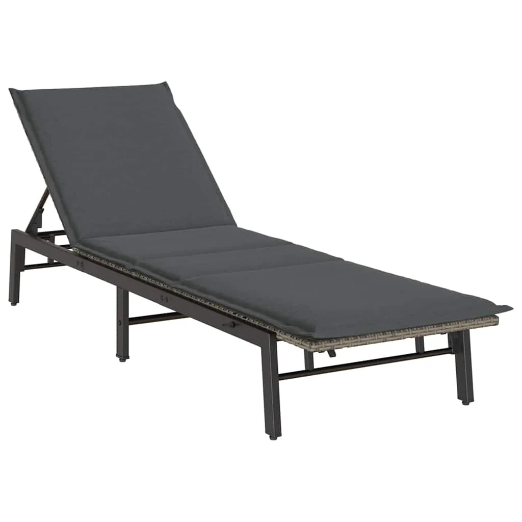 vidaXL Sun Lounger Grey PE Rattan, Powder-Coated Steel Adjustable - 23.2 x 78.7 x 26.4