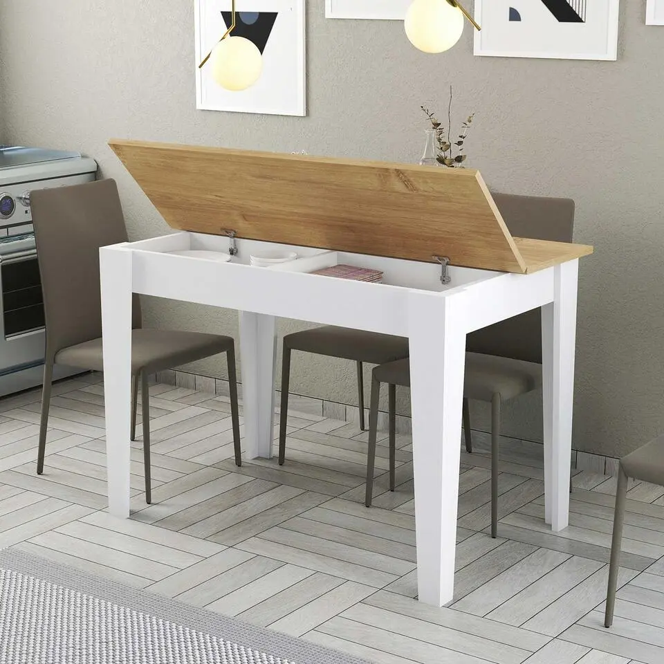 Kiev Keukentafel - 100% MELAMINE - Wit, Eiken