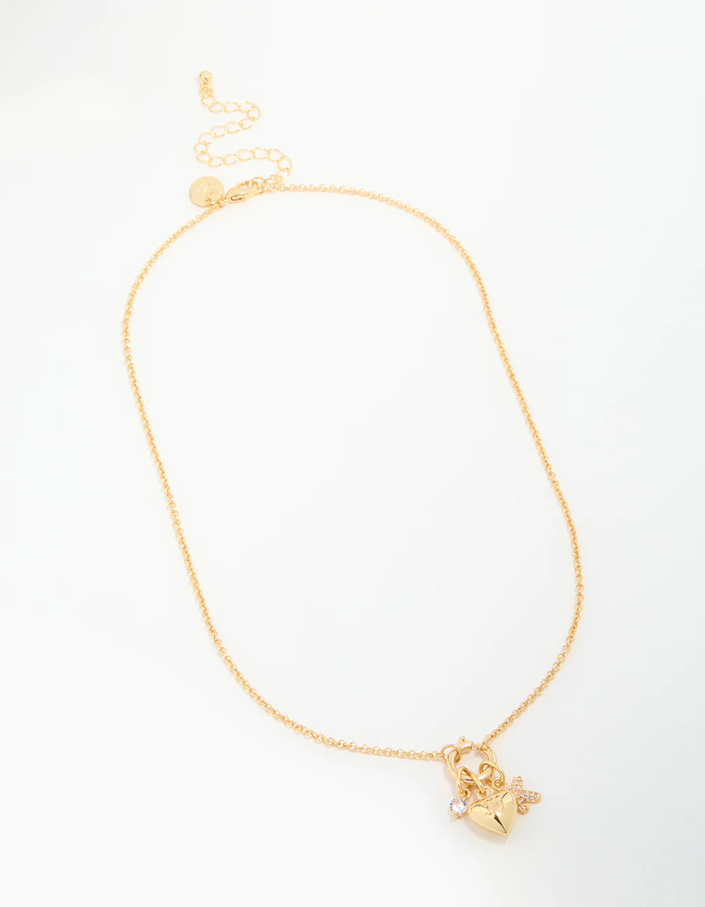 Gold Plated Bubble K & Heart Charm Necklace