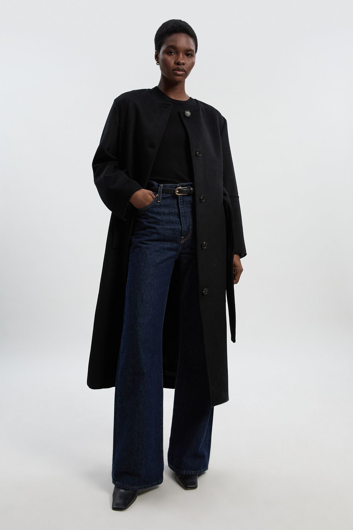 KarenMillen Brushed Wool Single Breasted Belted Tailored Maxi Coat