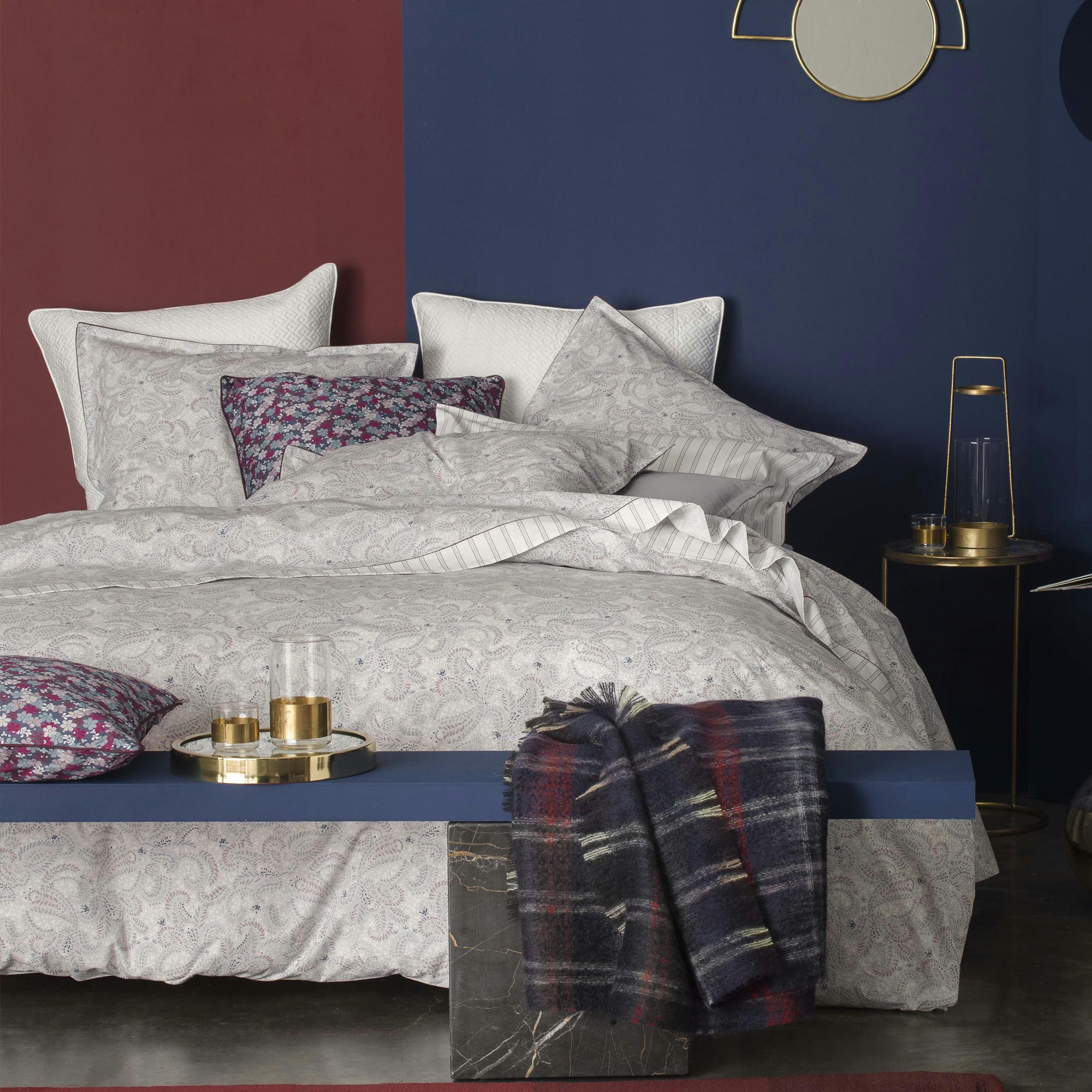 ROUTES DE LA SOIE - Housse de couette en percale de coton bordeaux 240x220