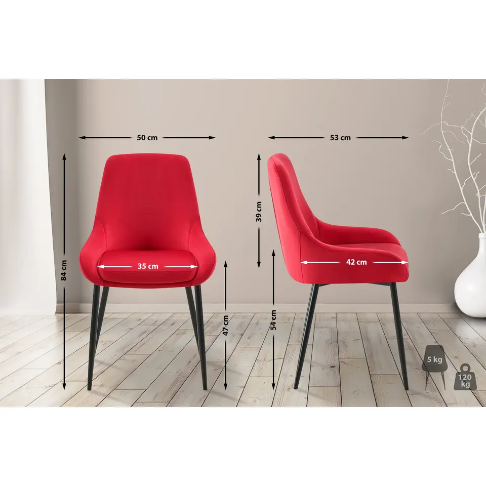 CLP Eetkamerstoel Elmira zwart Frame - Fluweel - rood