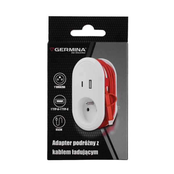 Adapter podróżny Germina z kablem ładującym rozgałęźnik   USB 1szt.