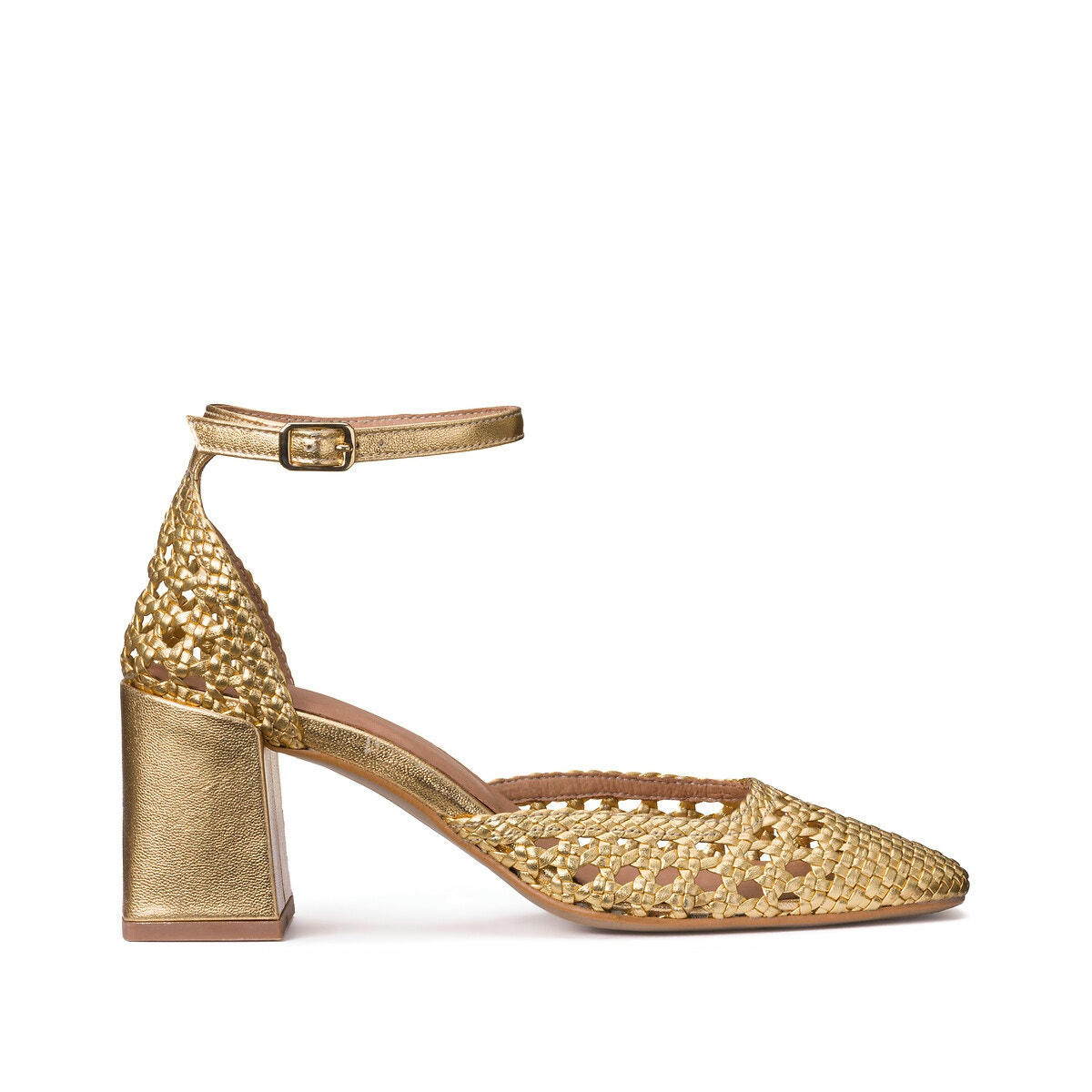 Escarpins bride cheville en cuir tressé