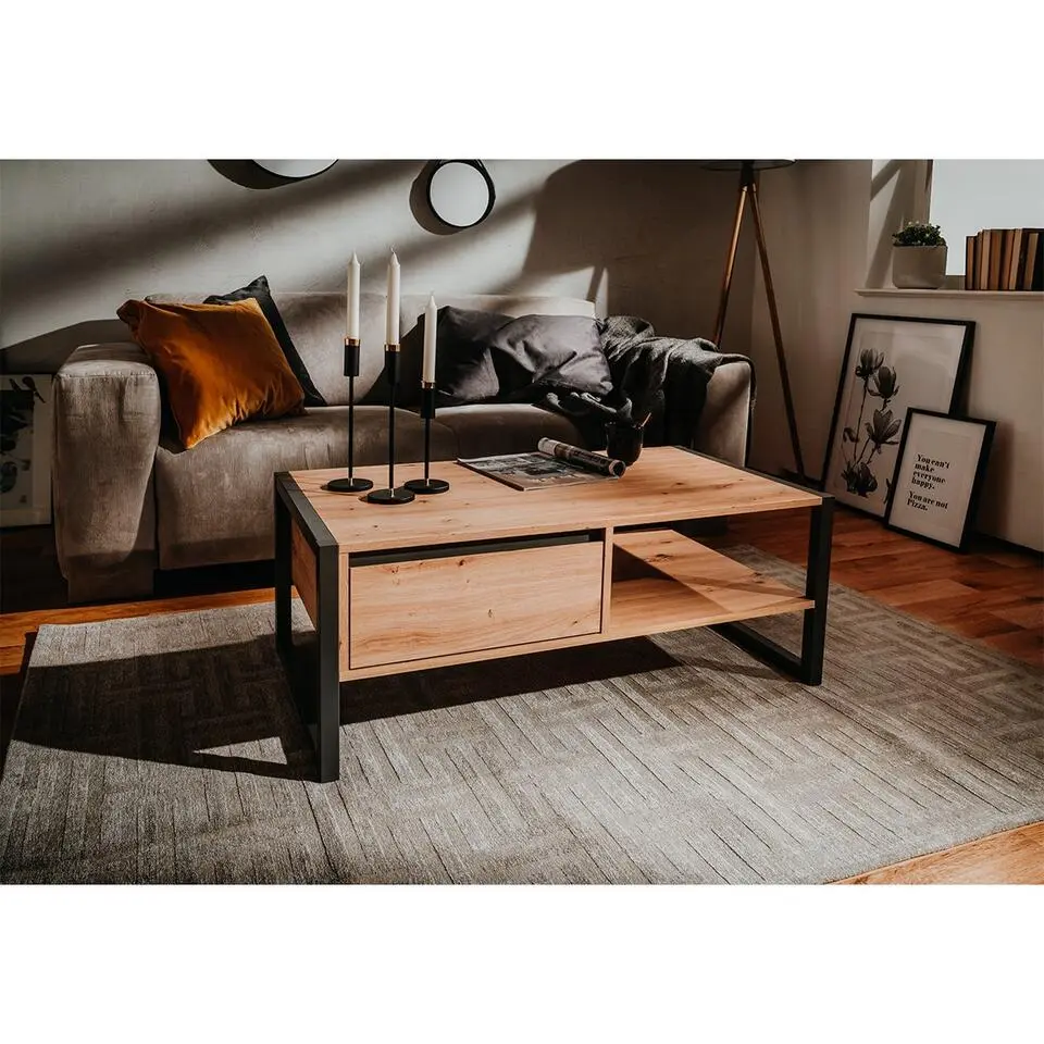 CALICOSY - Salontafel DENVER - Handgemaakt eiken / grijs - 40x100x55 cm