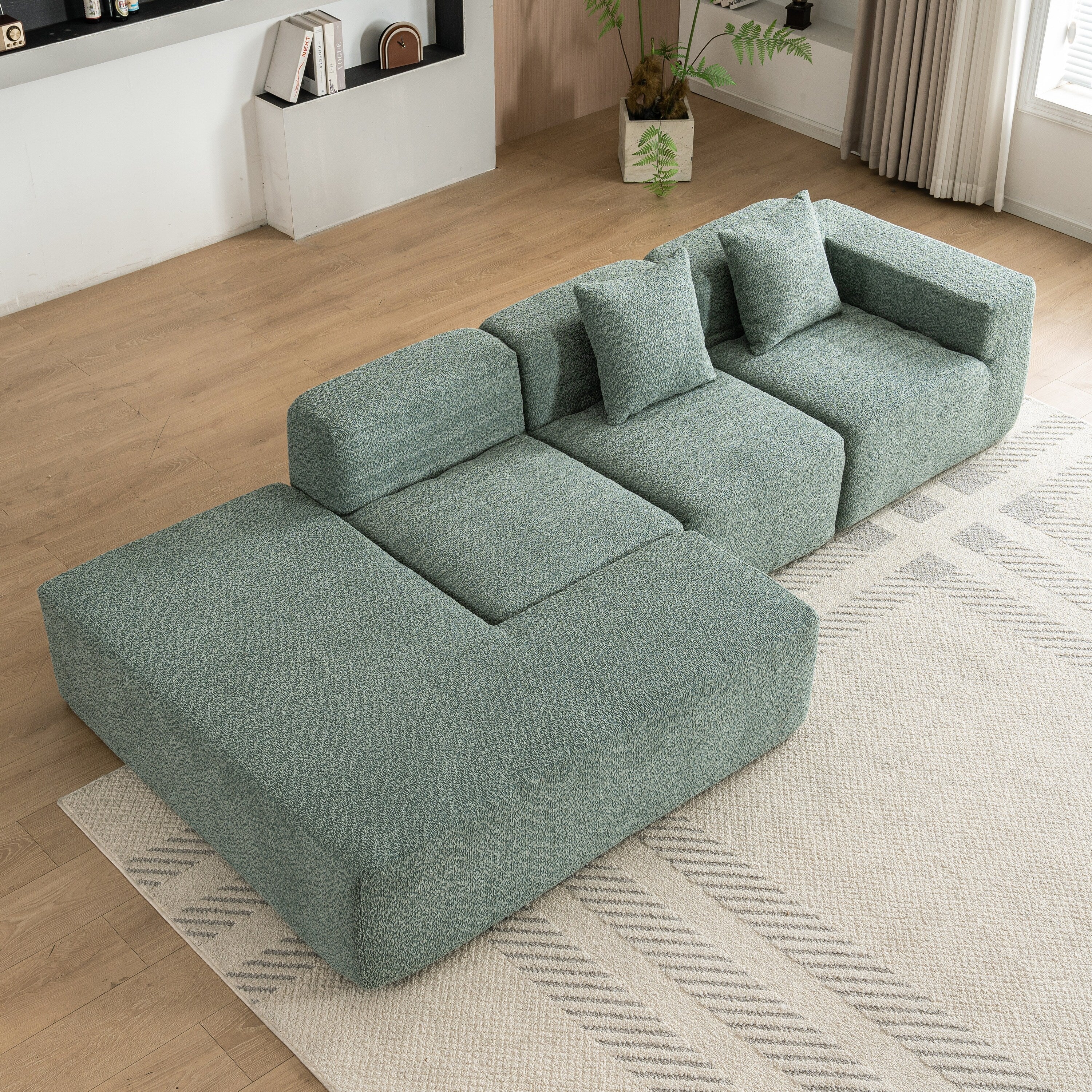 Contemporary Modular Sectional Sofa with Boucle Upholstery and Low Sofa Cushions for Flexible Seating in Modern Living Rooms