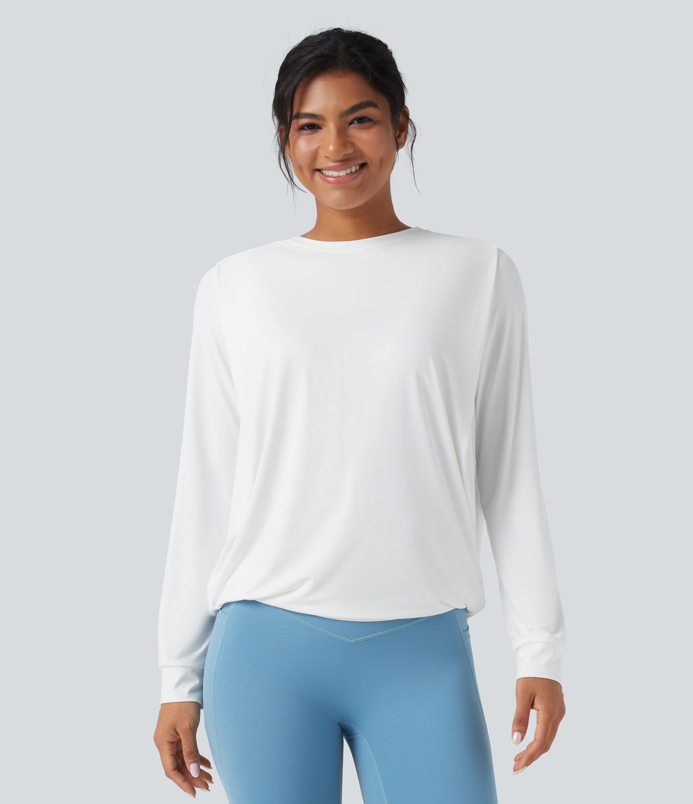 Haut de sport yoga col rond manches longues froncé - UPF50