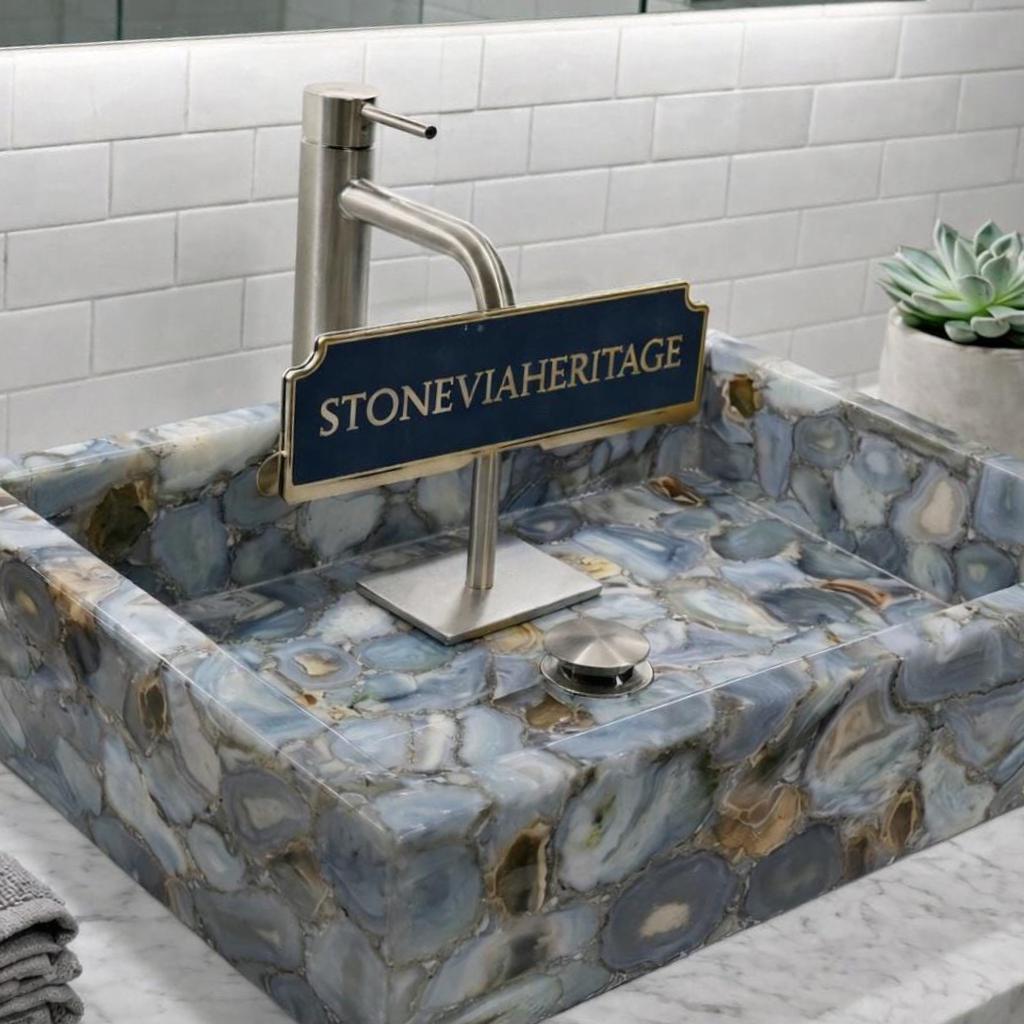Natural Agate Vessel Sink, Luxury Stone Wash Basin, Gemstone Bathroom Vanity, Handmade Washbowl