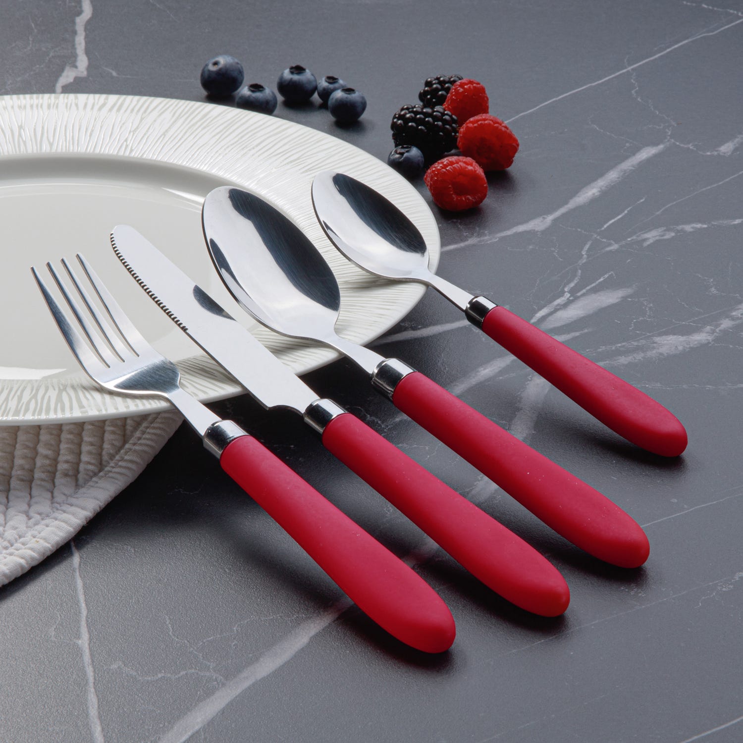 Set 24 posate Smooth in acciaio inox con manico magenta