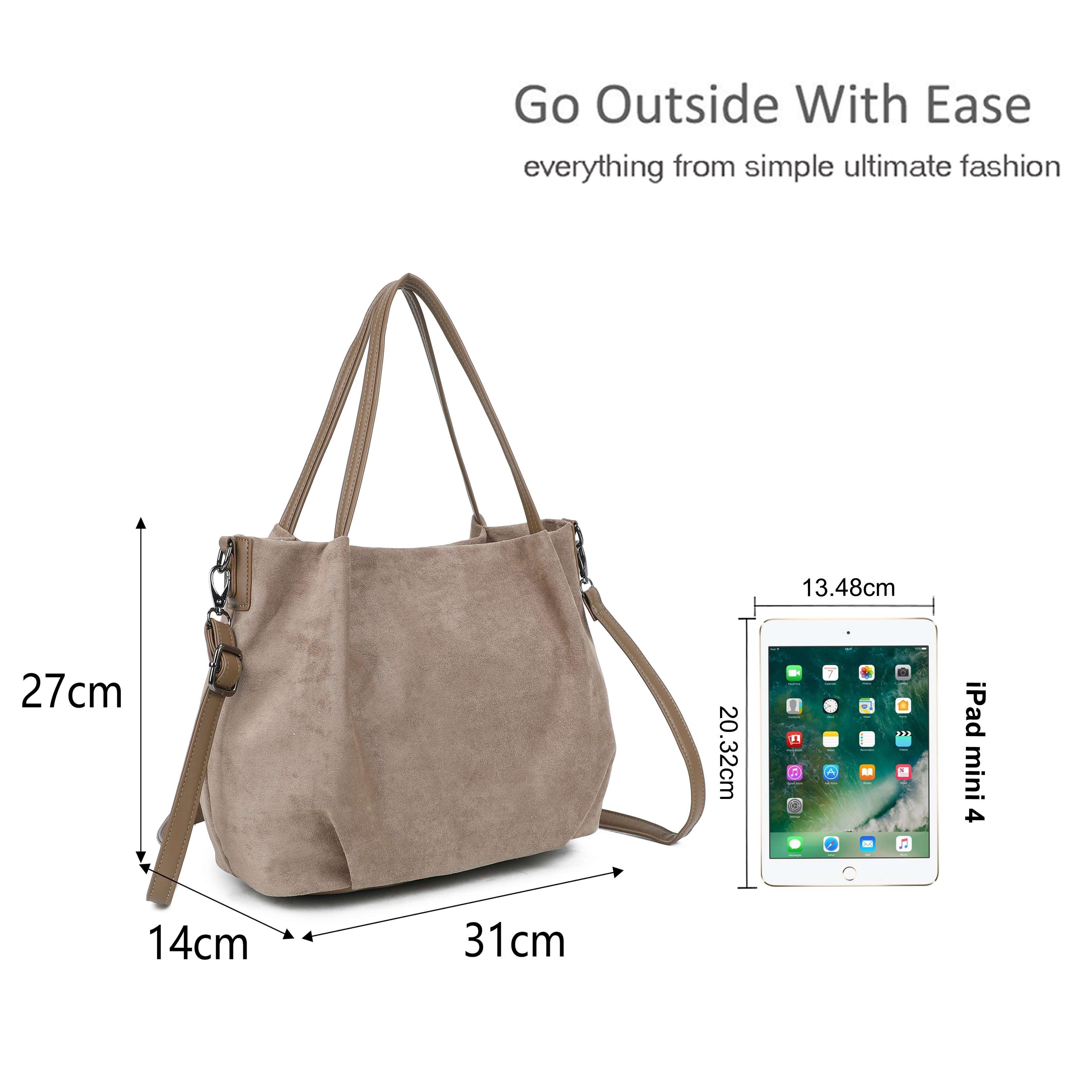 Kitise Faux Suede Shoulder Tote Bag with Top Handles