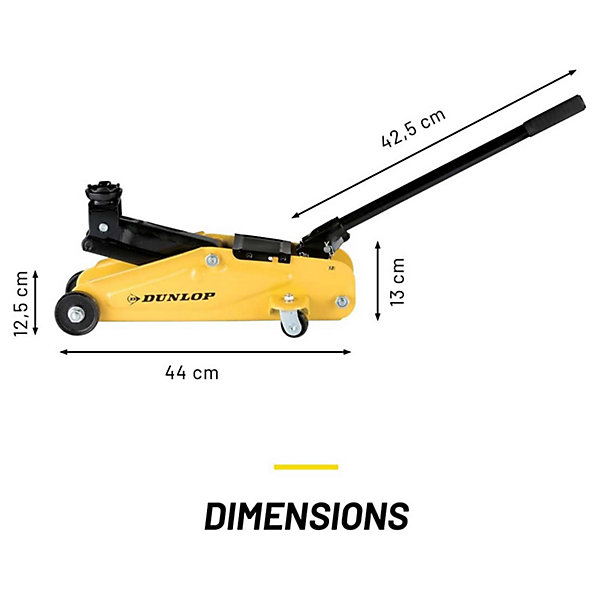 Cric Rouleur 2T DUNLOP - Cric Compact &Puissant, Capacité 2T, Maniable, Sécurisé, Entretien &Réparation