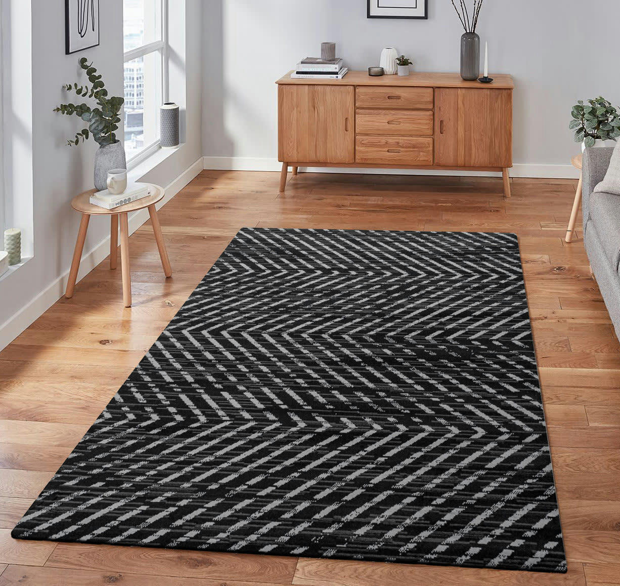 METRO - Tapis à motifs graphiques noir et gris 120x170cm