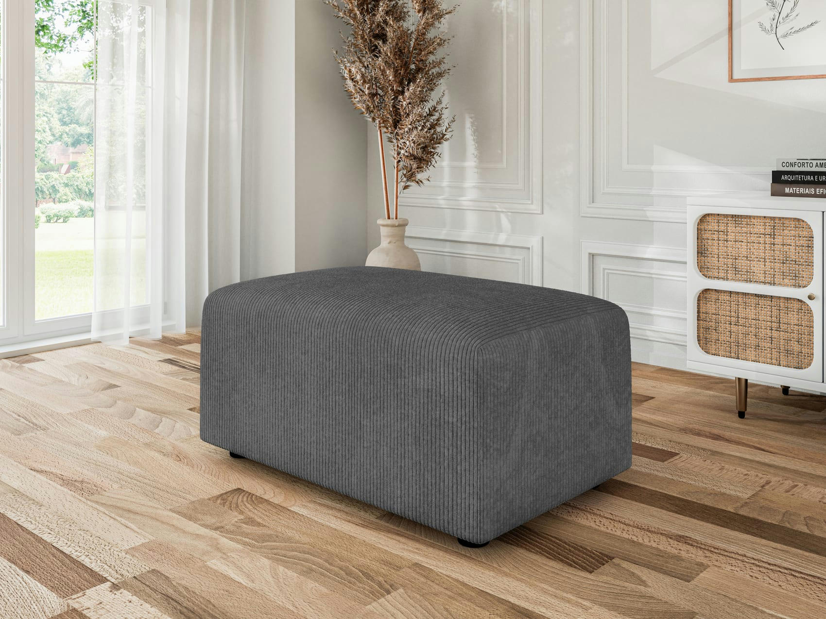 MILO - Pouf carré en velours côtelé   gris souris