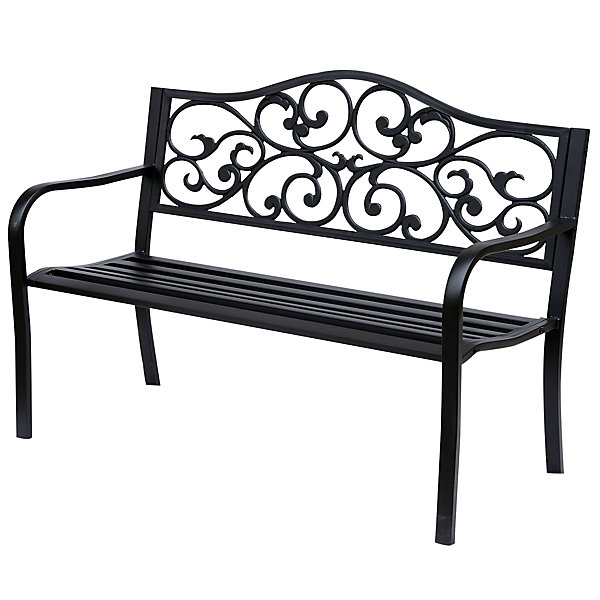 Banc de jardin 3 places en acier noir avec accoudoirs en fonte