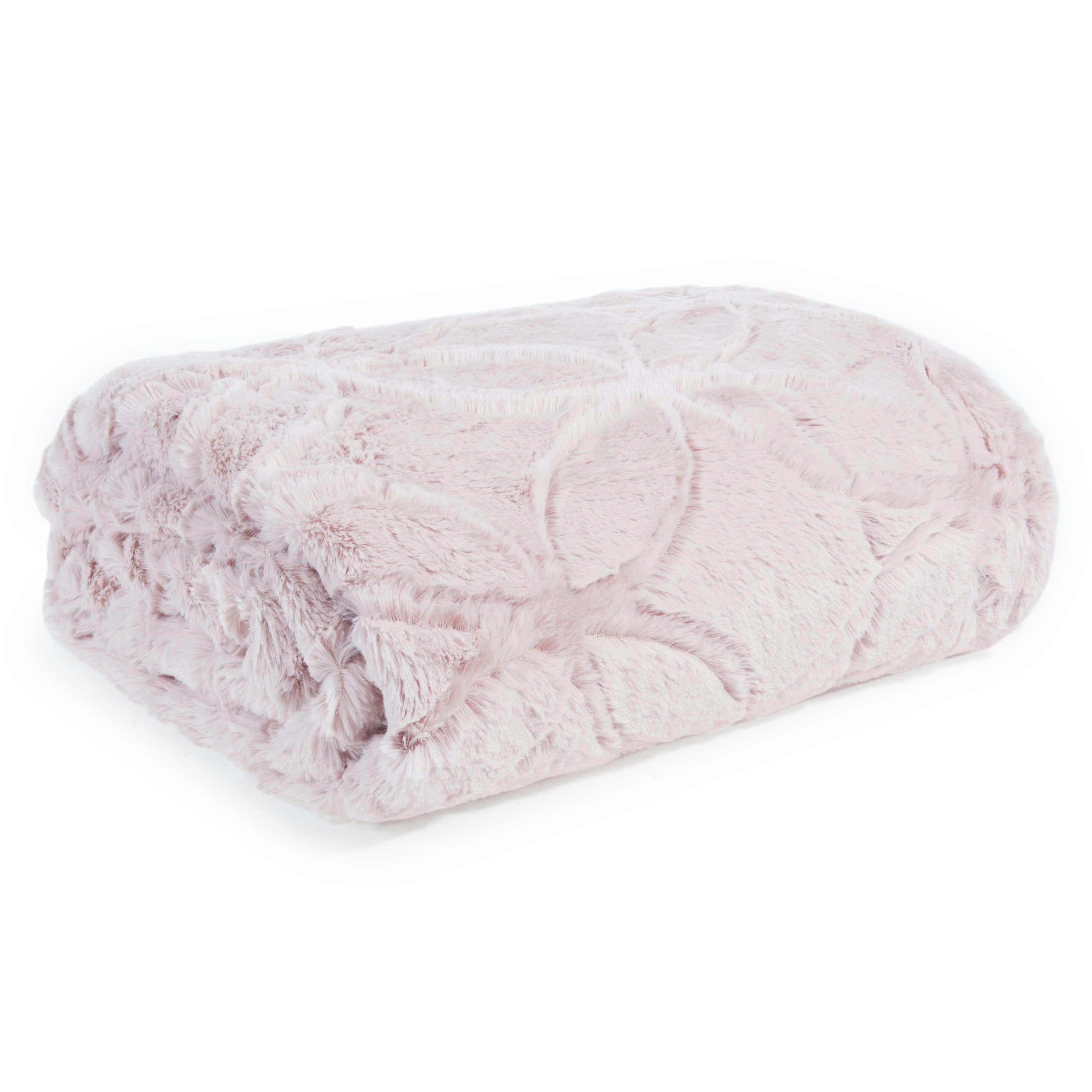 - Plaid en polyester recyclé imitation fourrure rose 130x170