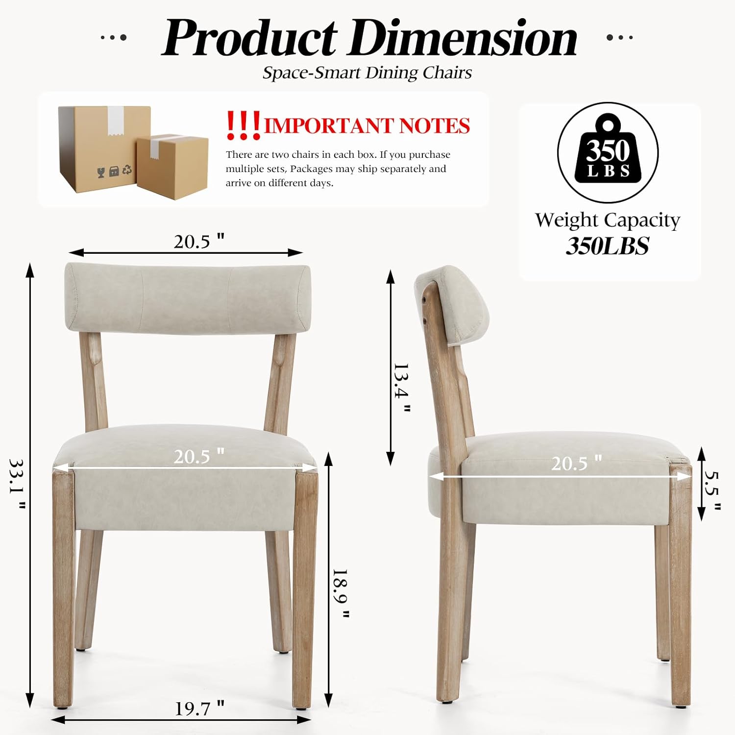 ZJhome Modern Dining Chairs Set of 4 – Mid-Century Modern Faux Leather Upholstered Kitchen & Dining Room Chairs with Curved Back, Oversized Rounded Seat, Sturdy Wood Frame, Beige