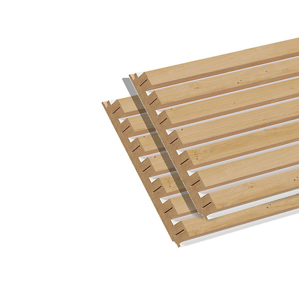 Lot de 2 demi panneaux tasseaux MDF chêne clair sur fond blanc 1250 x 287 x 20 mm
